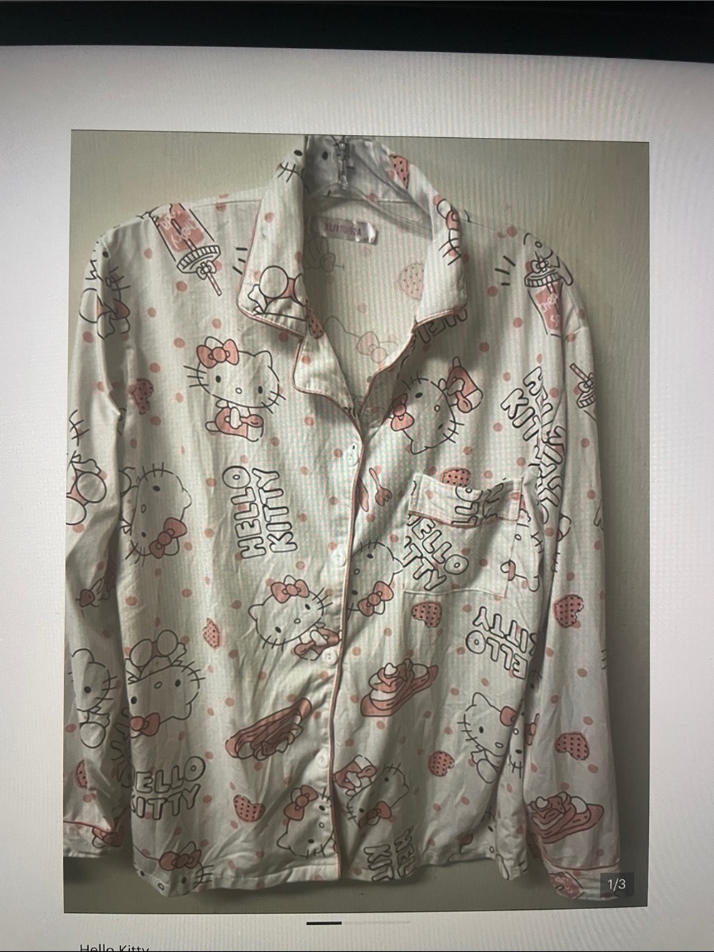 Hello Kitty White and Pink Girls Button-Up Pajama Top